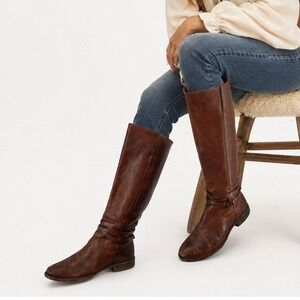 Frye Shirley Riding Plate boots 8B Wrap Tall Leather Equestrian Cognac Brown